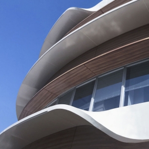 Cornice curved hyperbolic aluminum veneer